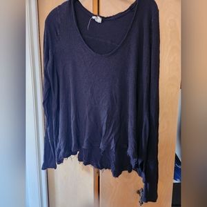 Free people distressed long sleeve waffle shirt - M